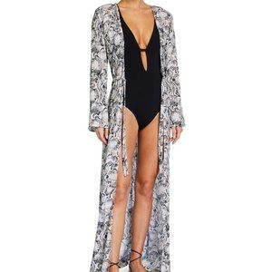 Letarte Montana Snake-Print Maxi Caftan Coverup S
